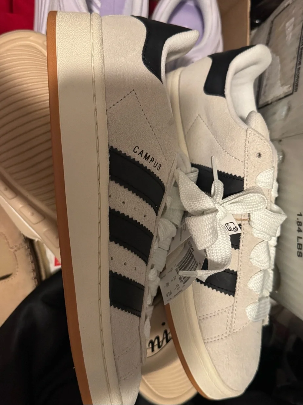 adidas White and Black Suede Lace-Up Sneakers